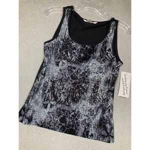 Peter Nygard Formal Tank‎ Top Women's Small Black Leopard Sequin New Years Glam